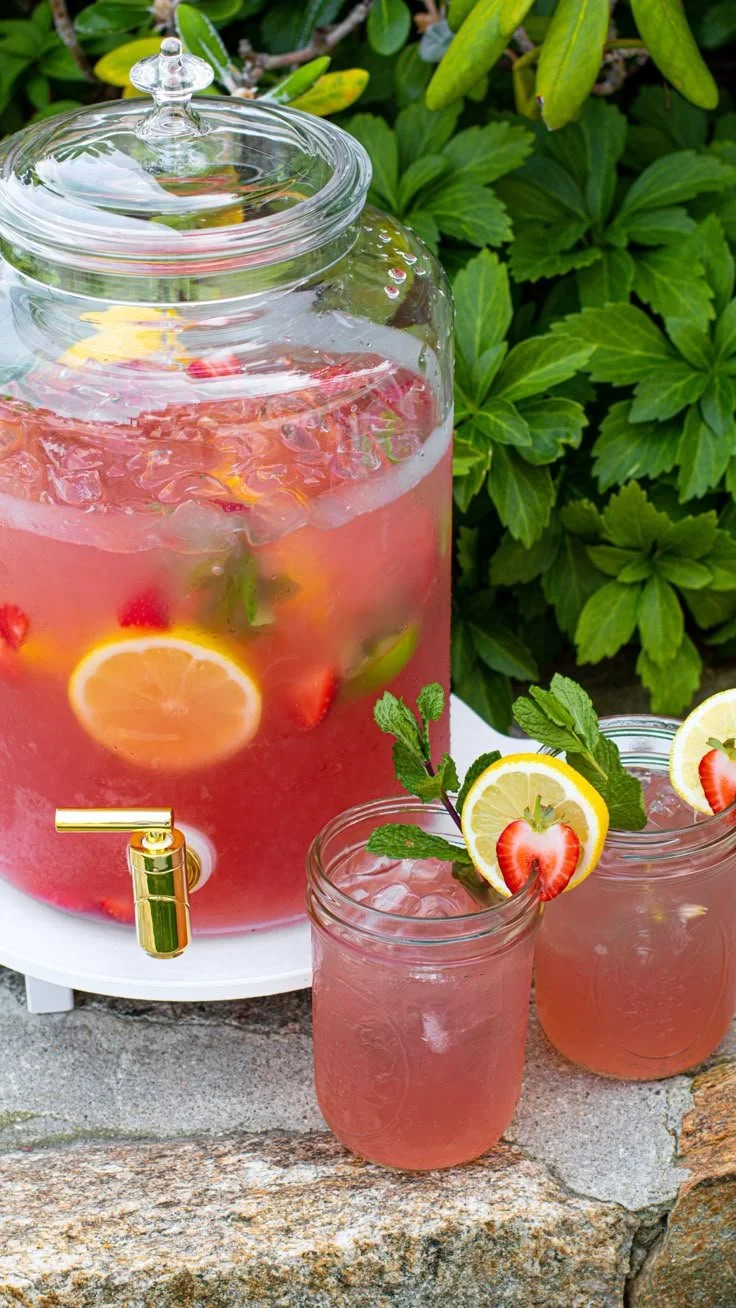 Sparkling Lemonade Punch in a glass with citrus slices and mint garnish