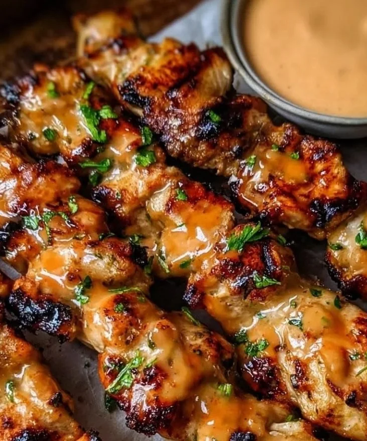 Spicy Pineapple Bang Bang Chicken Skewers on a grill, showcasing vibrant colors and textures.