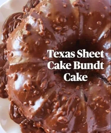 Texas Sheet Cake Bundt Cake featuring a rich chocolate frosting and moist texture.