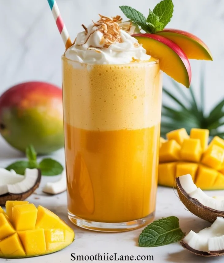 Tropical Mango Bliss Smoothie made with ripe mangoes and creamy ingredients