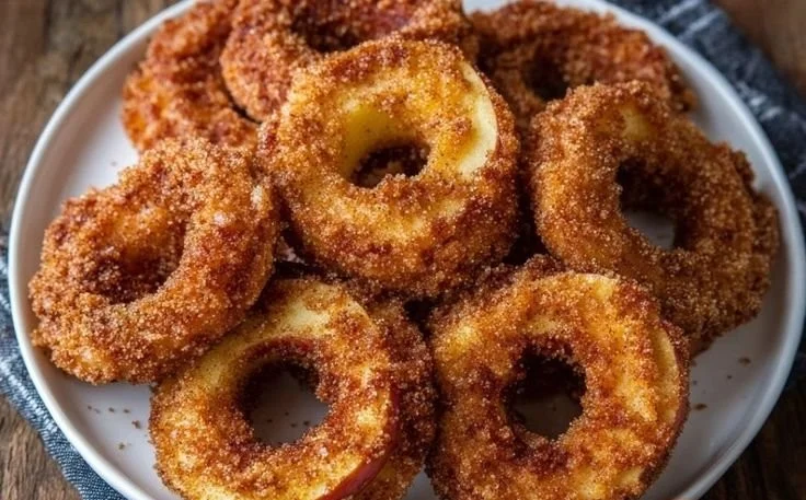 Delicious air fryer cinnamon apple rings served on a plate