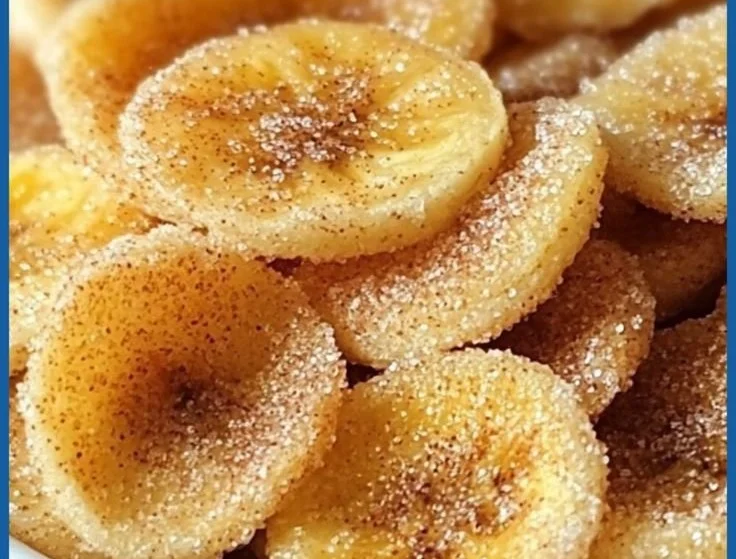 Homemade Air Fryer Cinnamon-Sugar Banana Chips with a crispy texture.