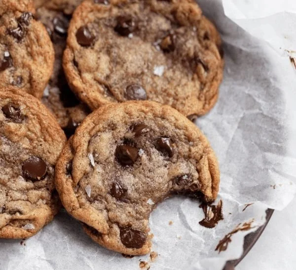 Freshly baked Banana Chocolate Chip Cookies on a plate