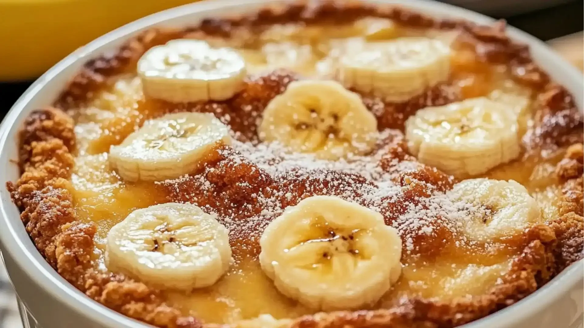 Delicious Southern Banana Cobbler dessert served warm with a scoop of ice cream
