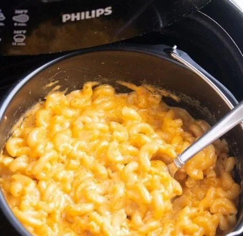 Crispy air-fried mac and cheese served in a bowl