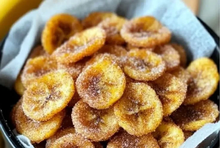 Cinnamon-sugar banana chips made in an air fryer.
