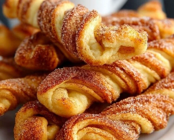 Freshly baked cinnamon twists with a sugary glaze, perfect for dessert