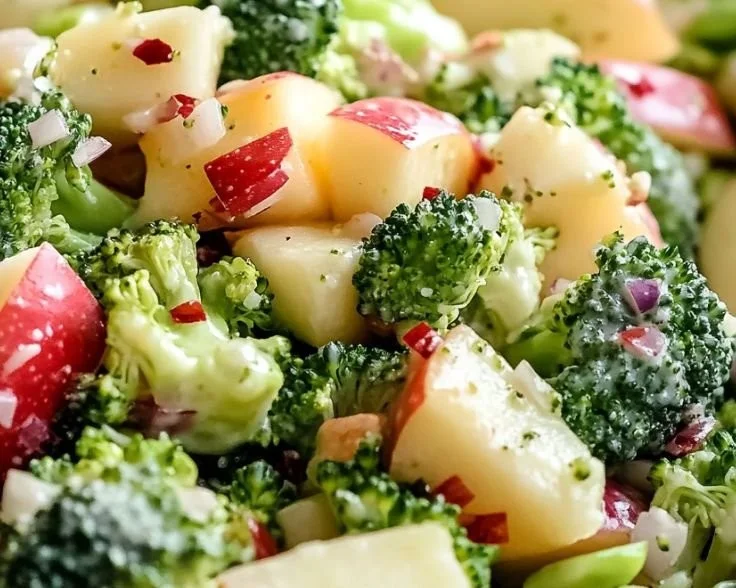 Crisp apple broccoli salad with colorful ingredients on a plate