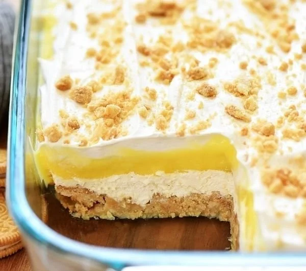 Heavenly Oreo Lemon Dessert with creamy lemon filling and Oreo crust