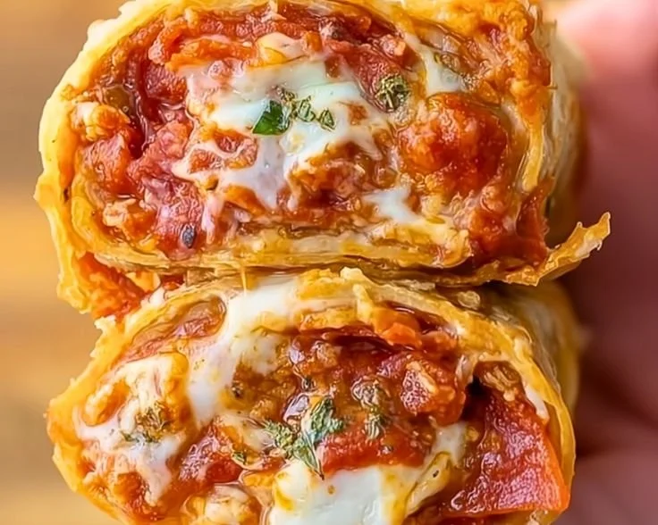 High protein pepperoni pizza rolls served on a plate with marinara sauce