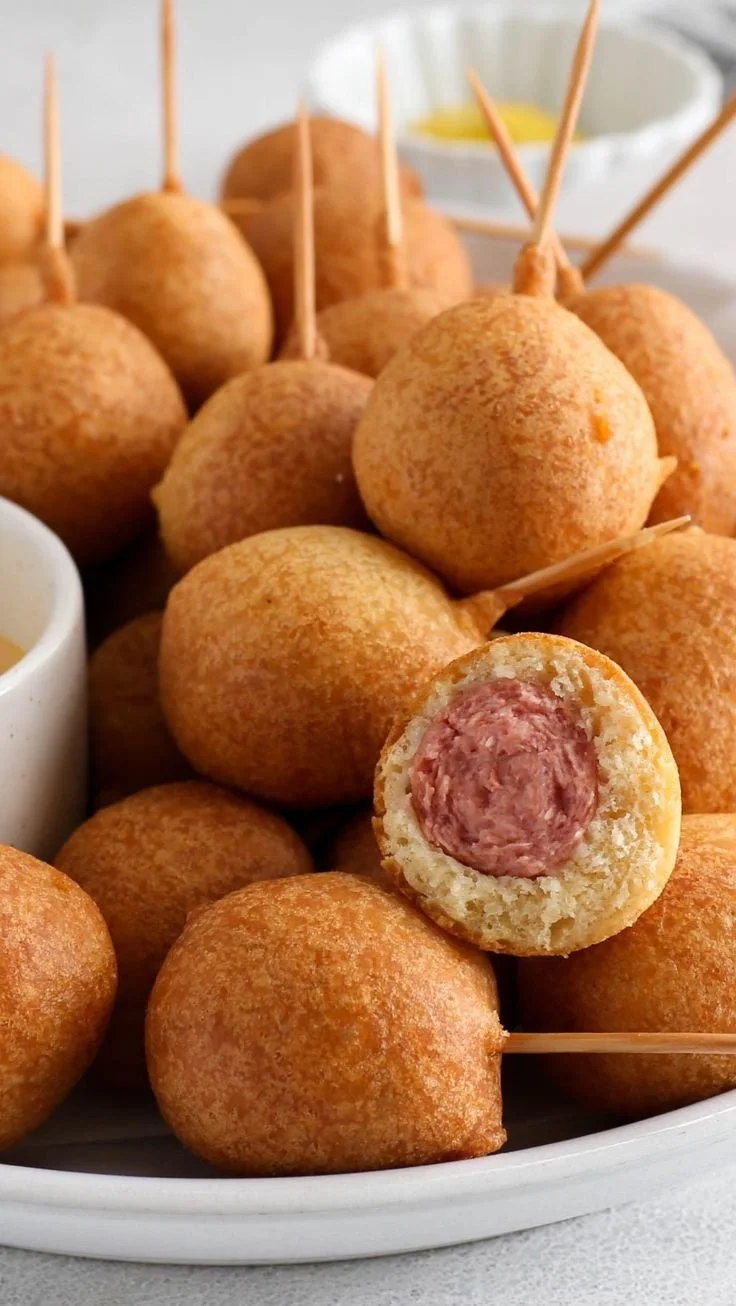 Delicious mini corndogs served with dipping sauce