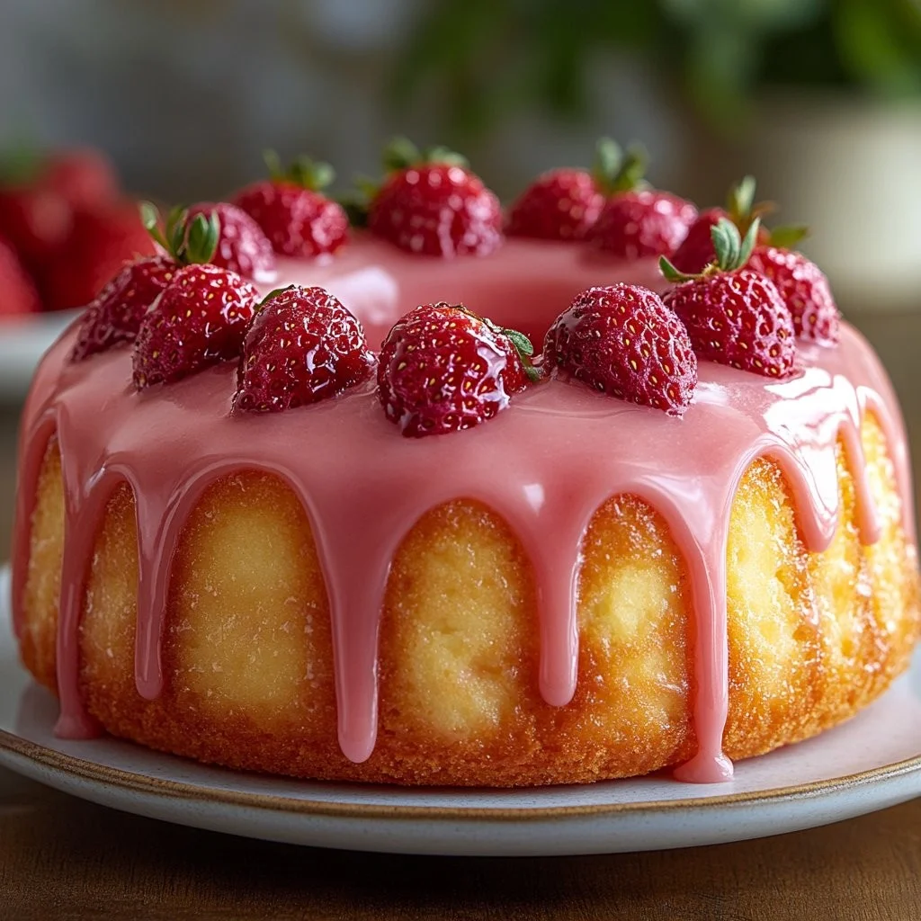 Moist strawberry pineapple pound cake topped with fresh strawberries and pineapple