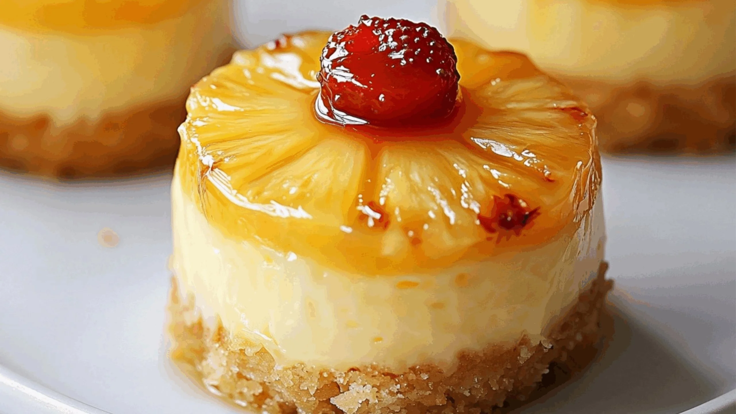 Pineapple Upside-Down Mini Cheesecakes with caramelized pineapple topping