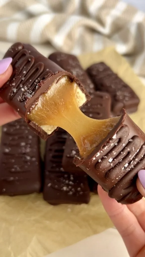 Protein Chocolate Caramel Crunch Bars with nuts and chocolate drizzle