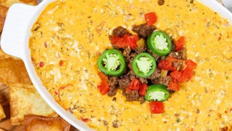 Creamy Rotel Dip served with tortilla chips for a delicious snack