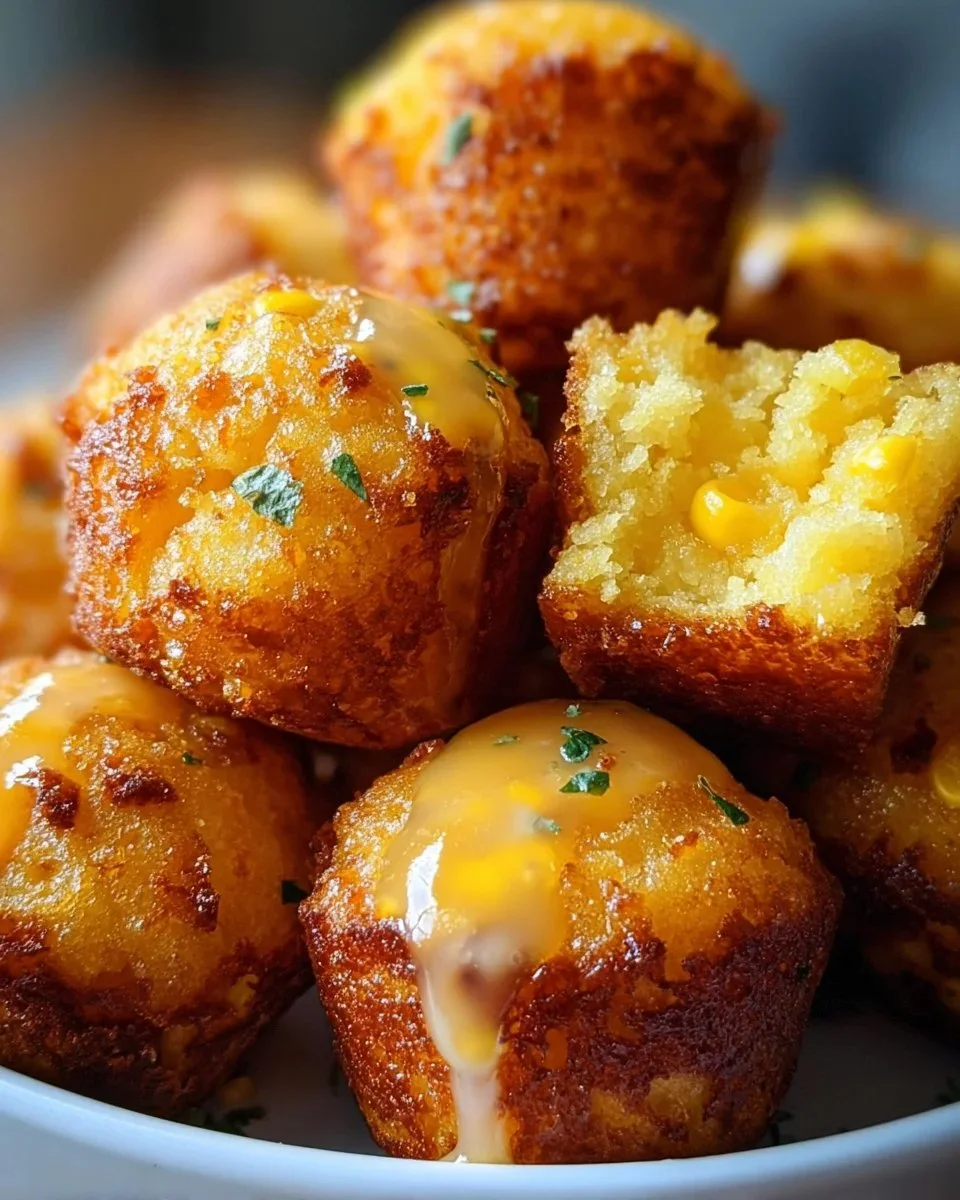 Southern-Style honey butter cornbread poppers served in a rustic bowl.