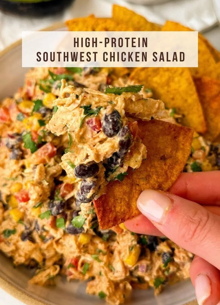 Southwest high-protein chicken salad with fresh ingredients and vibrant colors