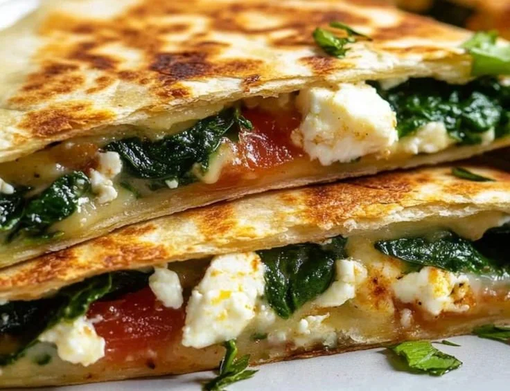 Delicious spinach feta quesadillas on a plate ready to be served