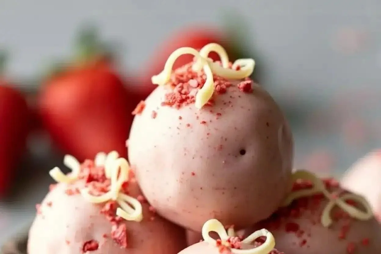 Strawberry cheesecake protein balls for a healthy snack option