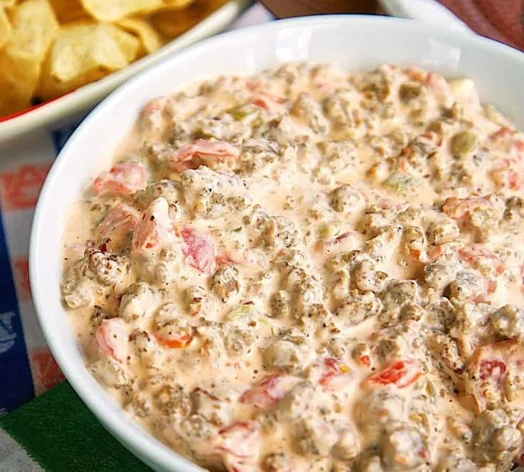 Three-ingredient cream cheese sausage dip served in a bowl