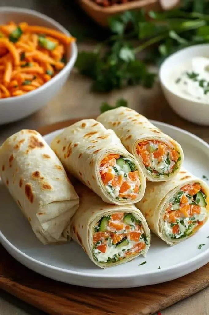 Colorful Vegetable Tortilla Roll Ups filled with fresh veggies and herbs.