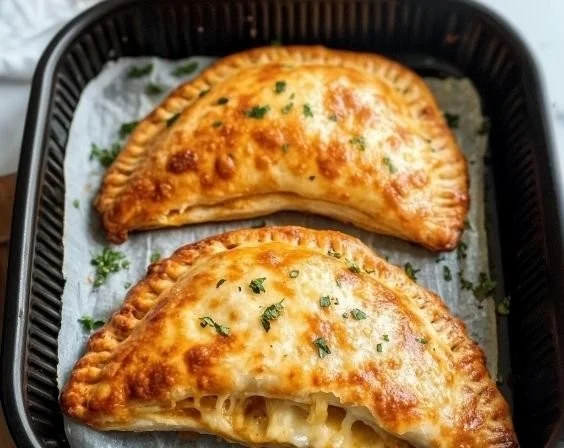 Homemade air fryer calzones served on a plate