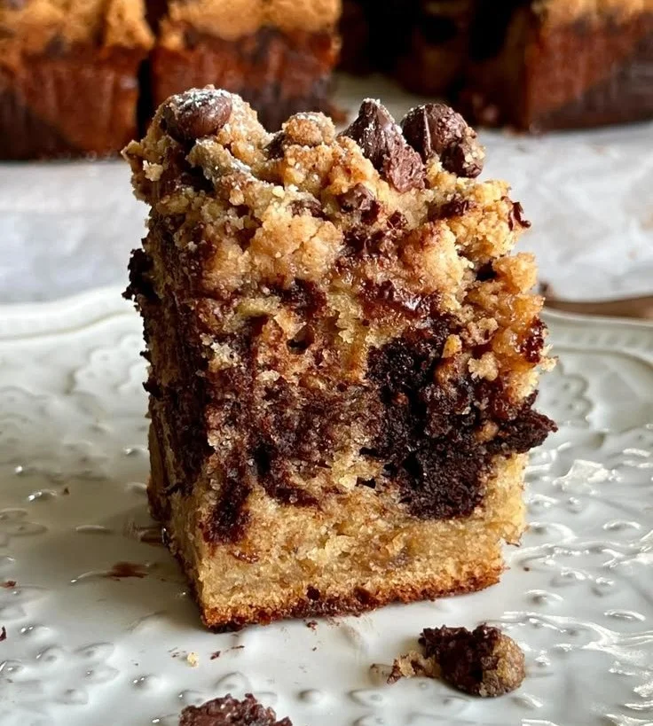 Delicious Banana Marbled Streusel Coffee Cake with a rich banana flavor
