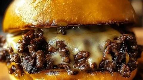 Cheesy Gordon Ramsay Philly Cheesesteak Sloppy Joes served on a plate