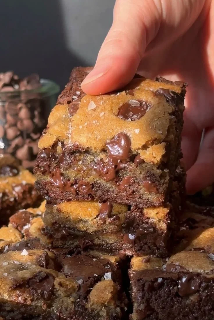 Chewy brown butter brookies with chocolate and cookie layers.