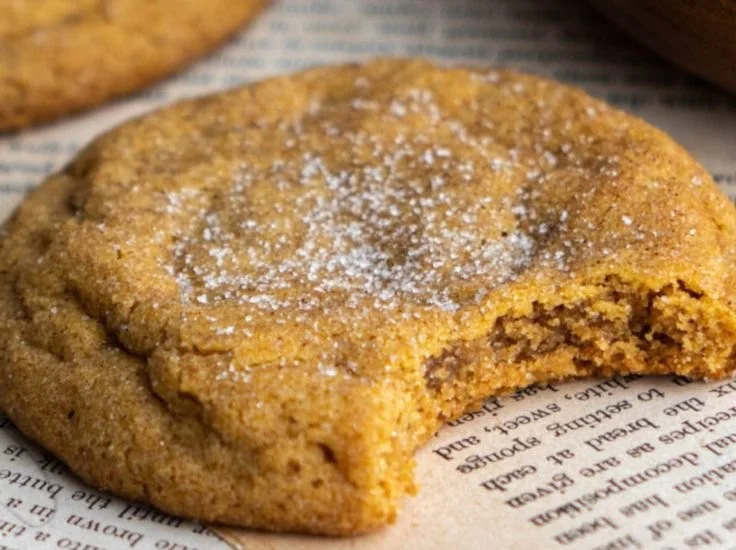 Chewy pumpkin cookies with spice on a rustic table.