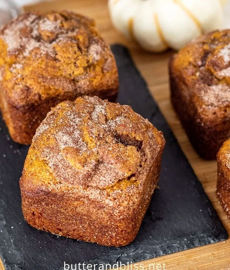 Delicious Cinnamon Swirl Pumpkin Bread Minis fresh out of the oven