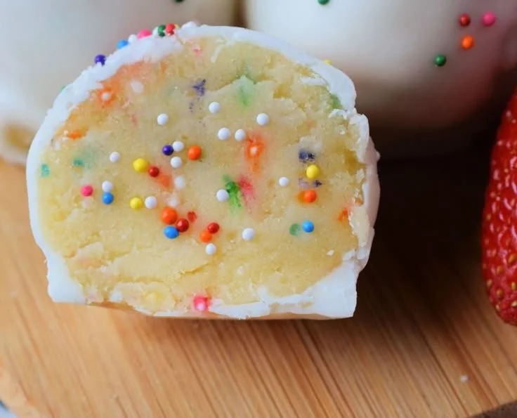 Creamy no-bake cake batter bites ready to enjoy