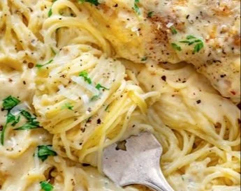 Creamy Slow Cooker Angel Chicken served with vegetables