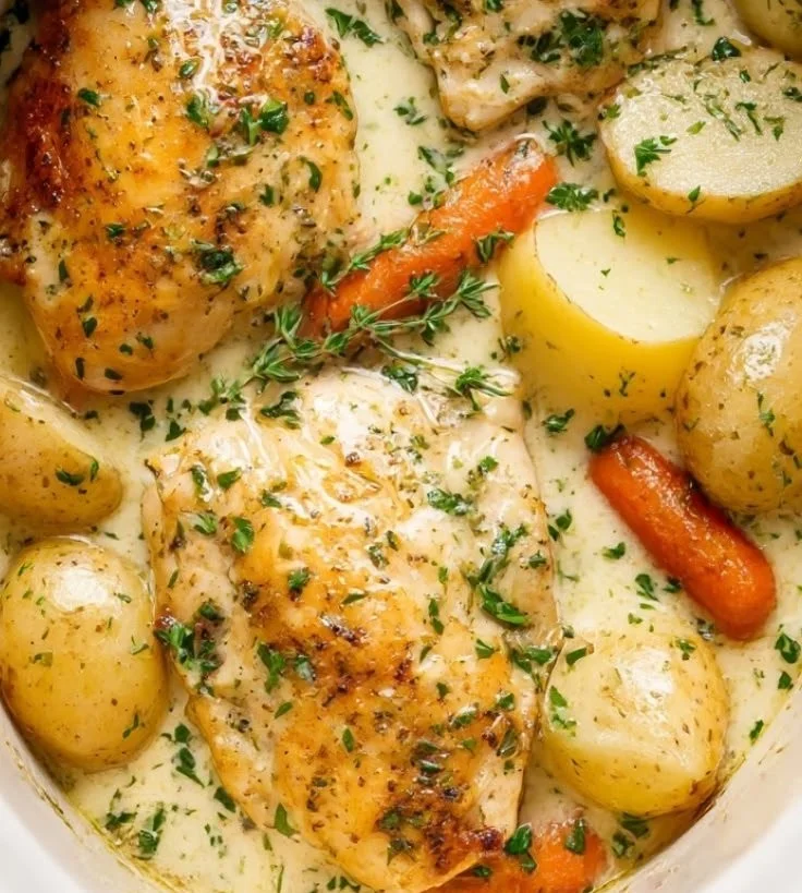 Crockpot garlic butter chicken with herbs and spices