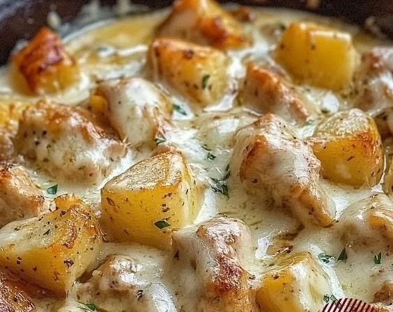 Slow-cooked Garlic Parmesan Chicken with potatoes in a delicious sauce