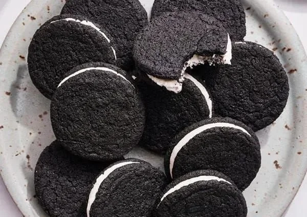 A plate of homemade Oreo cookies, freshly baked and ready to enjoy.