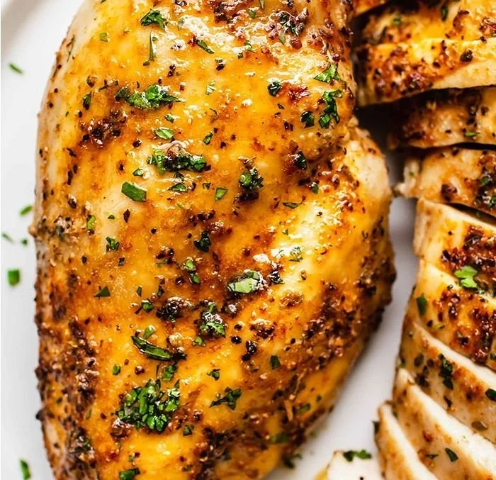 Juicy chicken breast cooked in an air fryer for a healthy meal