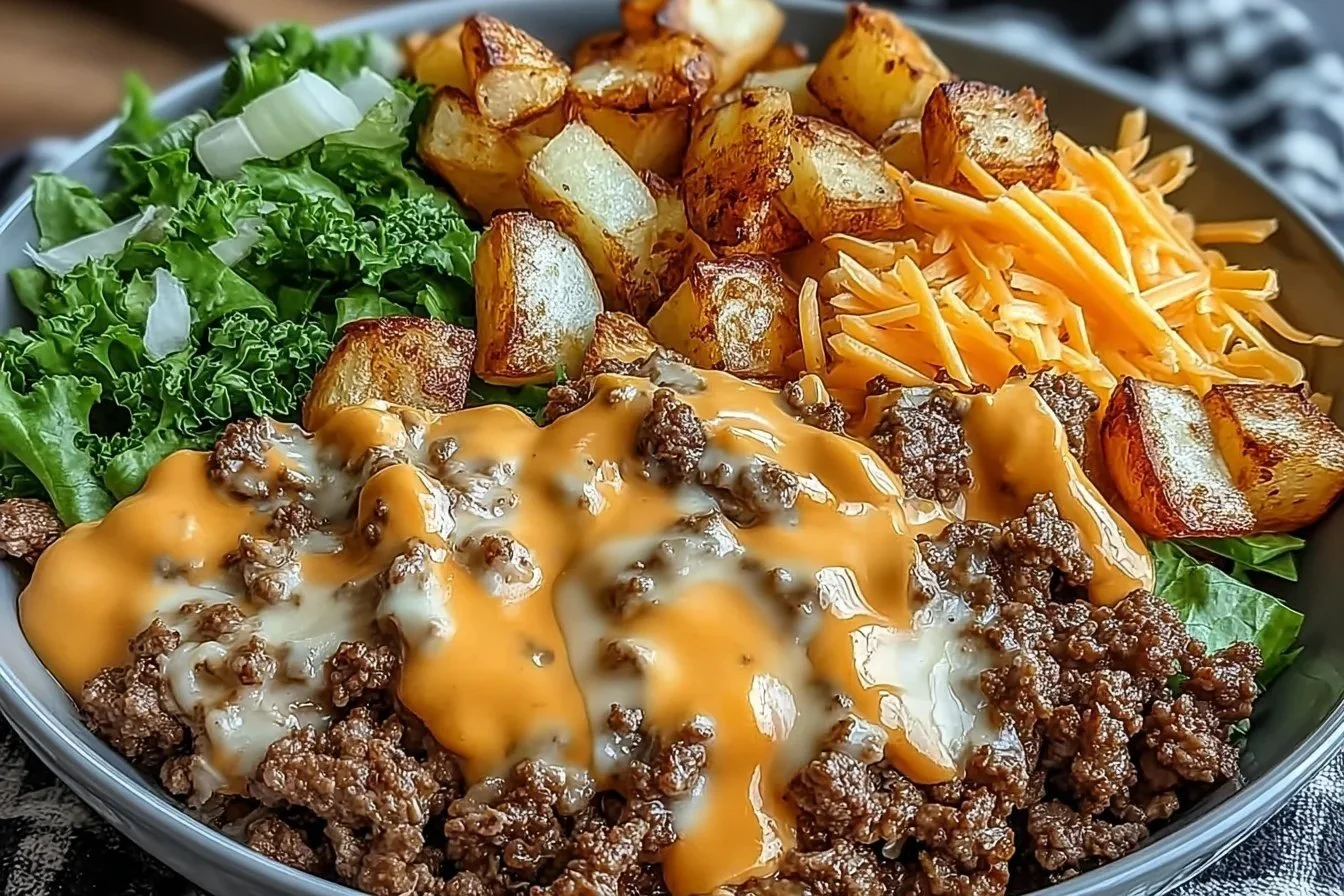 Delicious Smash Burger Bowl topped with fresh ingredients and savory flavors