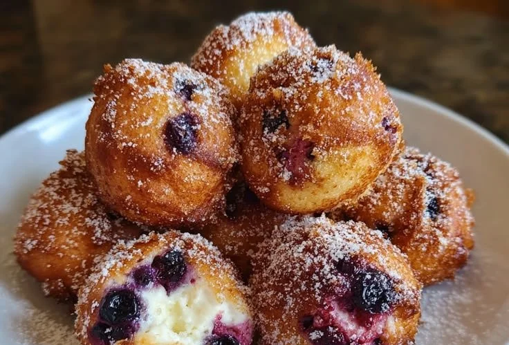 Air fryer blueberry donut holes served on a plate, perfect for a sweet snack.