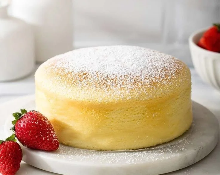 Fluffy Japanese Cotton Cheesecake on a white plate