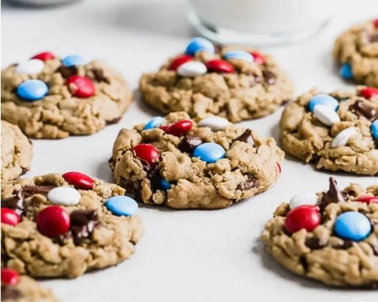 Colorful Fourth of July Monster Cookies decorated for Independence Day celebrations