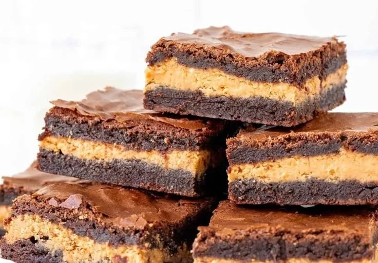 Delicious peanut butter filled brownies with a rich chocolate layer