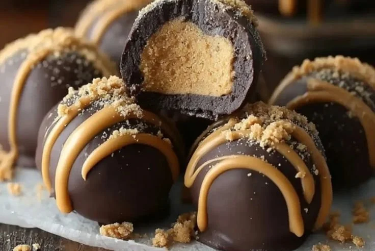 Delicious Reese's Oreo Peanut Butter Truffles topped with chocolate and crushed Oreos.