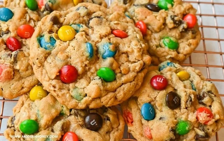 Delicious ultimate monster cookies freshly baked and ready to enjoy